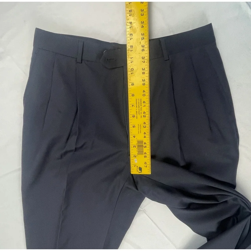 JOSEPH ABBOUD MENS 34 X 27 NAVY BLUE 100% WOOL PLEATED DRESS PANTS TROUSERS